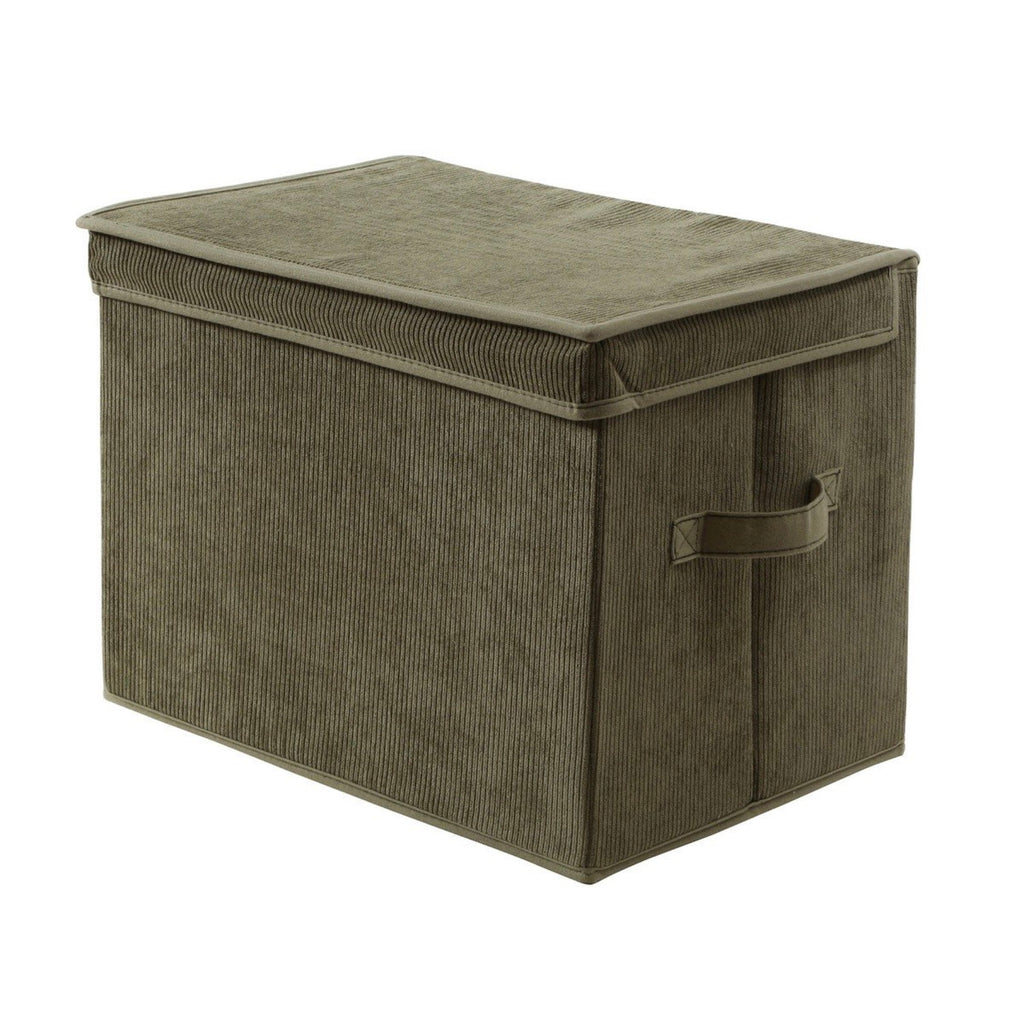 Tall Storage Box with Lid, Corduroy Fabric, Khaki