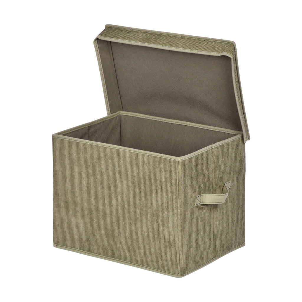 Tall Storage Box with Lid, Corduroy Fabric, Khaki