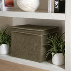 Tall Storage Box with Lid, Corduroy Fabric, Khaki