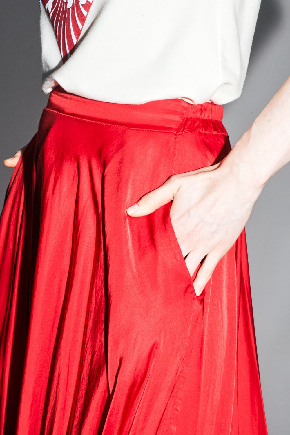 The Kelly Maxi Skirt In Red Satin Viscose