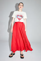 The Kelly Maxi Skirt In Red Satin Viscose