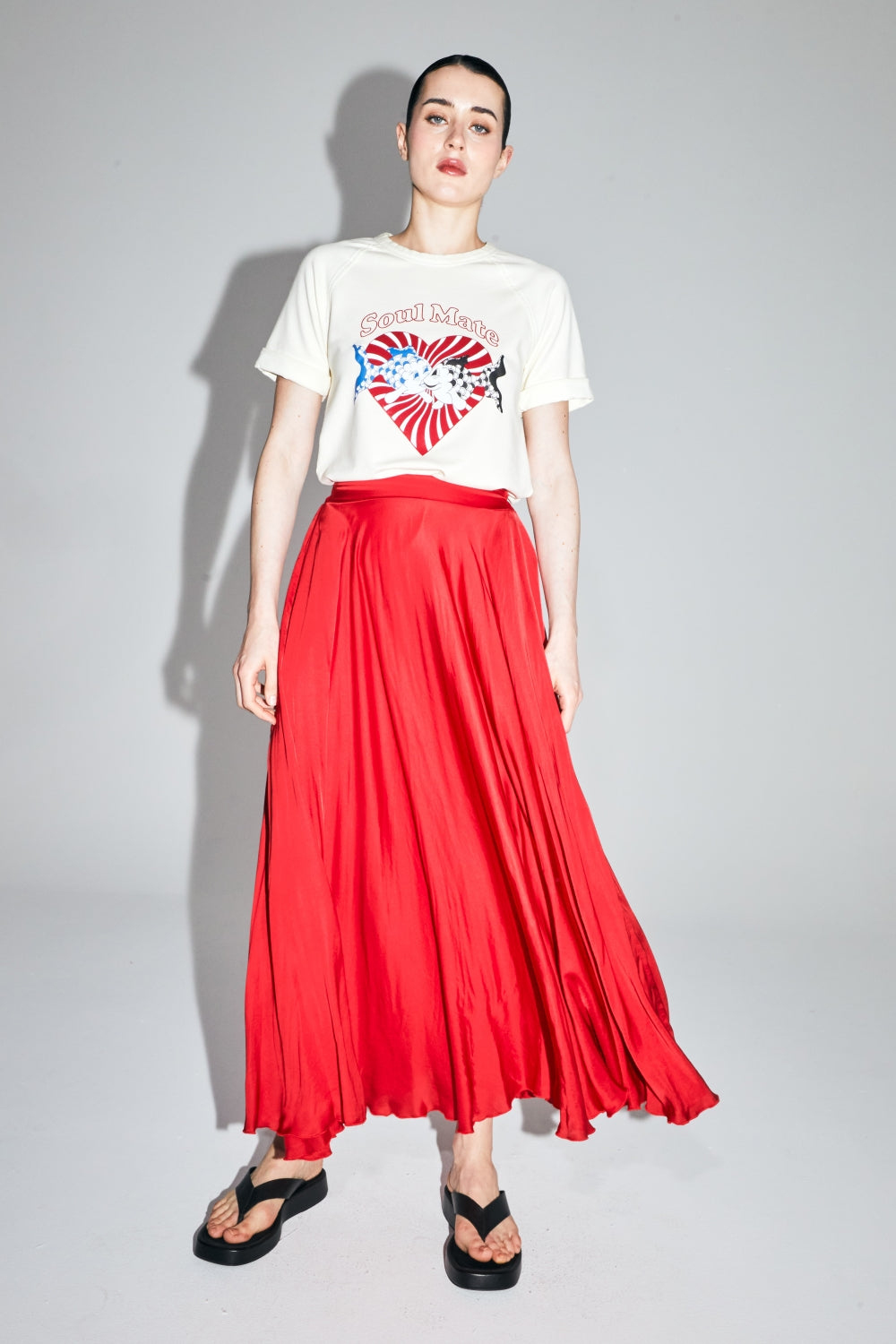 The Kelly Maxi Skirt In Red Satin Viscose