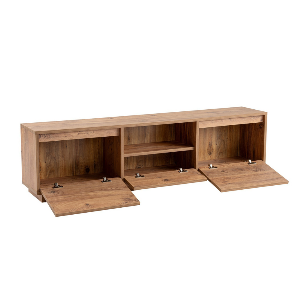 Vanguard - TV Unit with 3 Drop-Down Doors/1 Open Compartment - Atlantic Pine