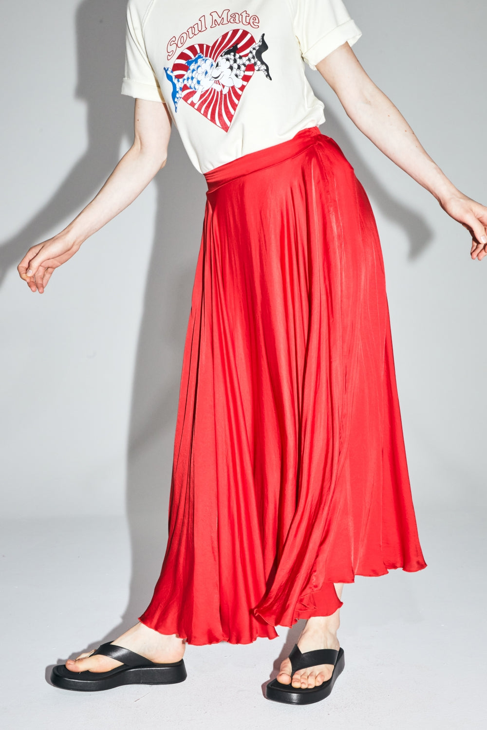 The Kelly Maxi Skirt In Red Satin Viscose