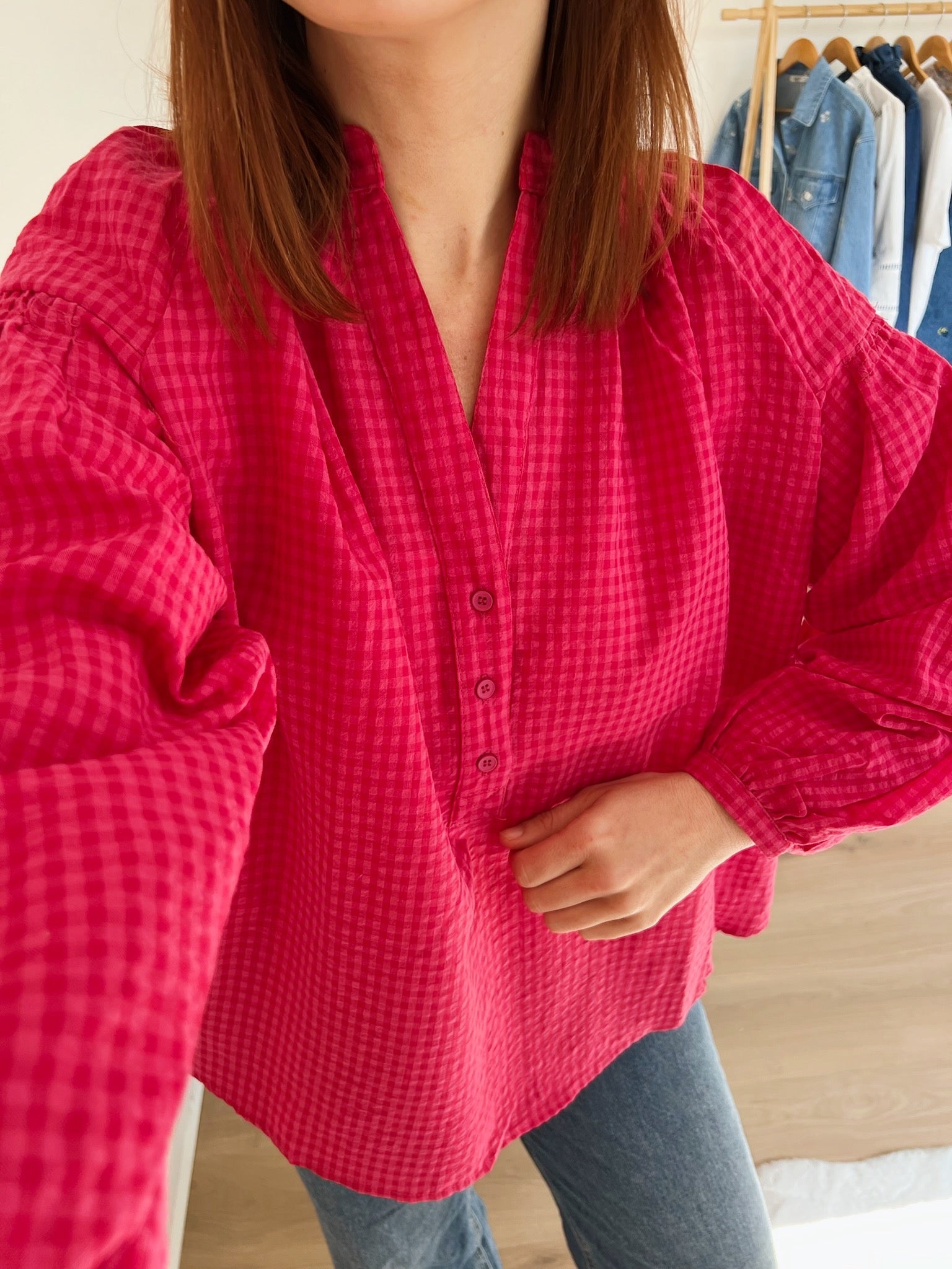 Blusa Clotilde Vichy Fucsia