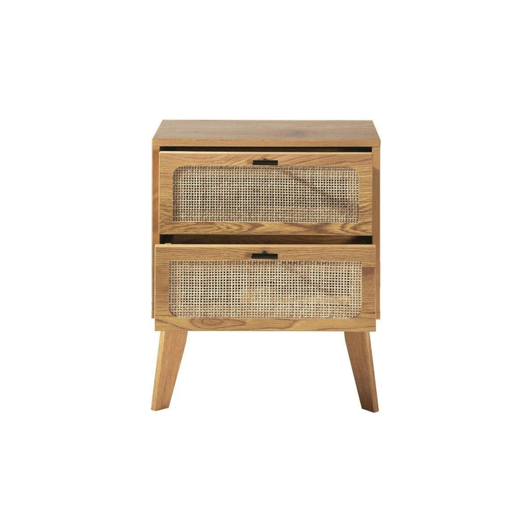 Alia - Chevet 2 Tiroirs - Bois & Rotin