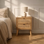 Alia - Chevet 2 Tiroirs - Bois & Rotin