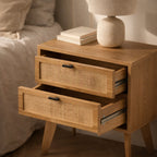 Alia - Chevet 2 Tiroirs - Bois & Rotin