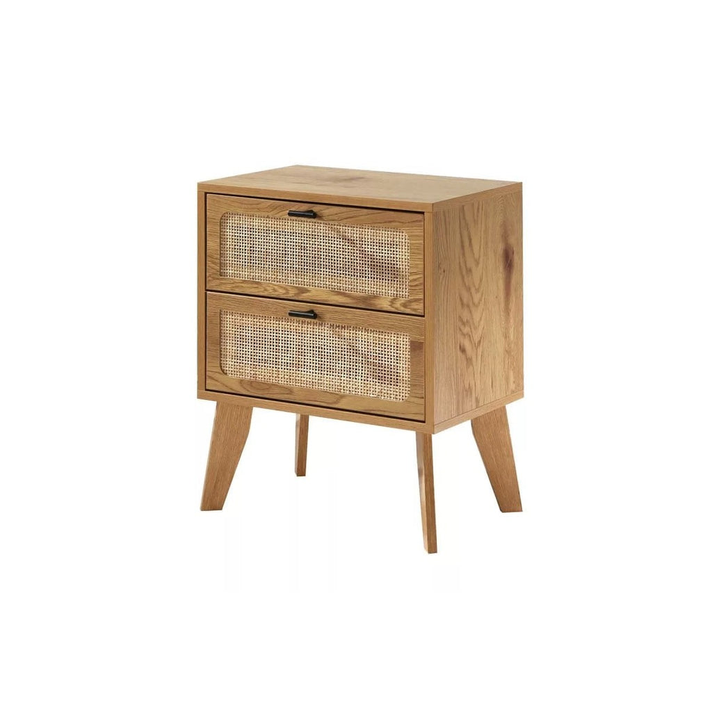 Alia - Chevet 2 Tiroirs - Bois & Rotin