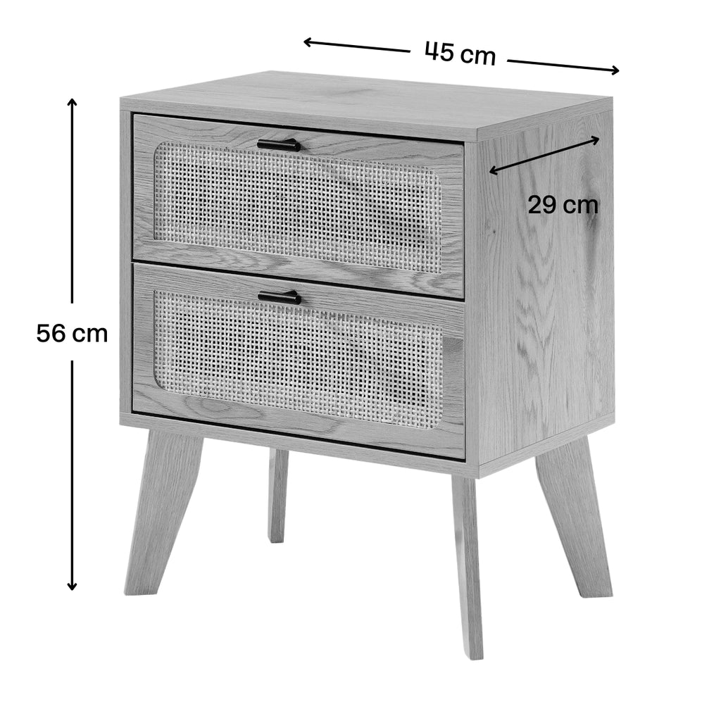 Alia - Chevet 2 Tiroirs - Bois & Rotin