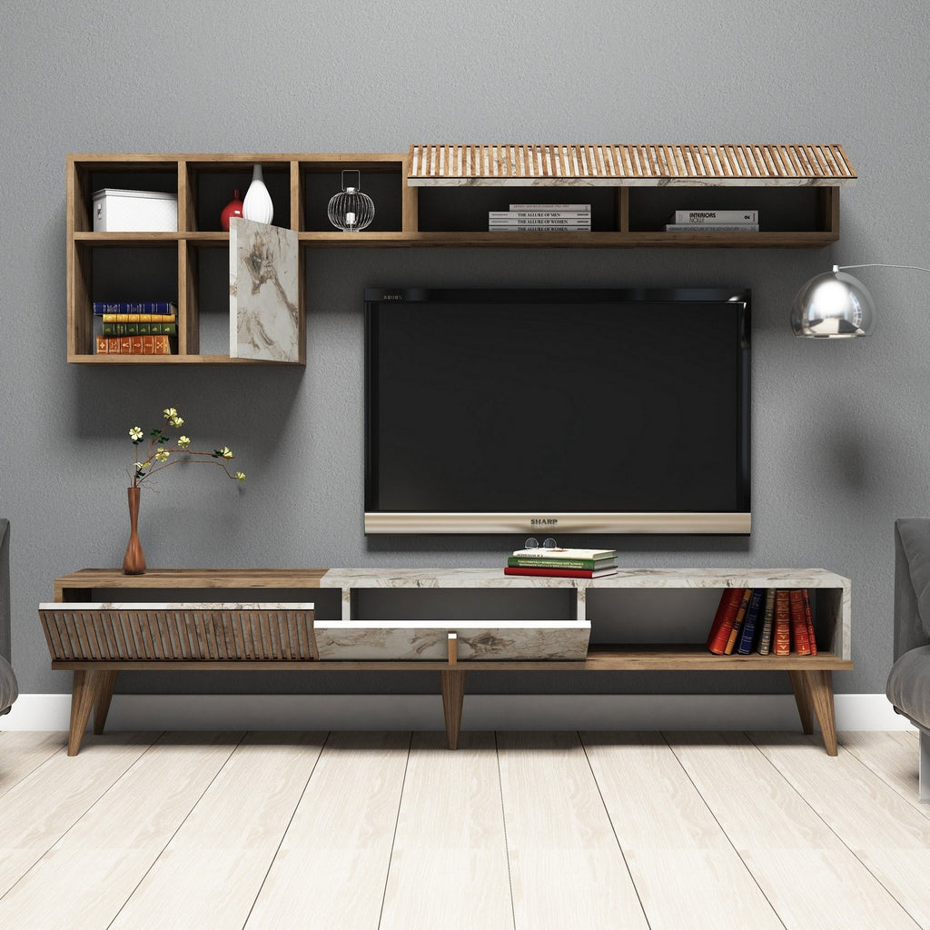 Meubles Tv Milan - Noyer / Blanc