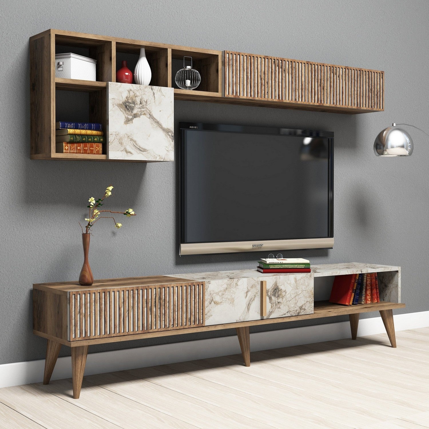 Meubles Tv Milan - Noyer / Blanc