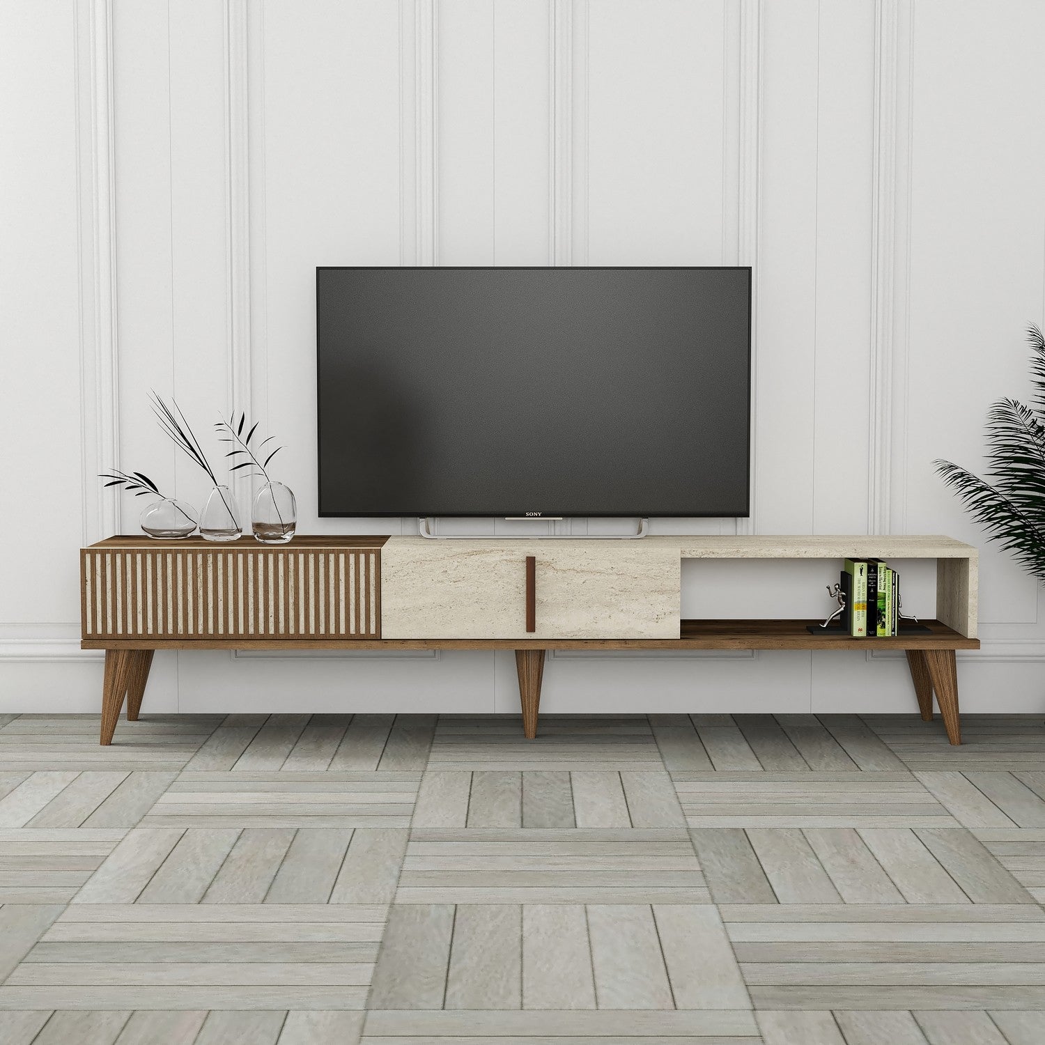 Meubles Tv Milan - Noyer / Travertin