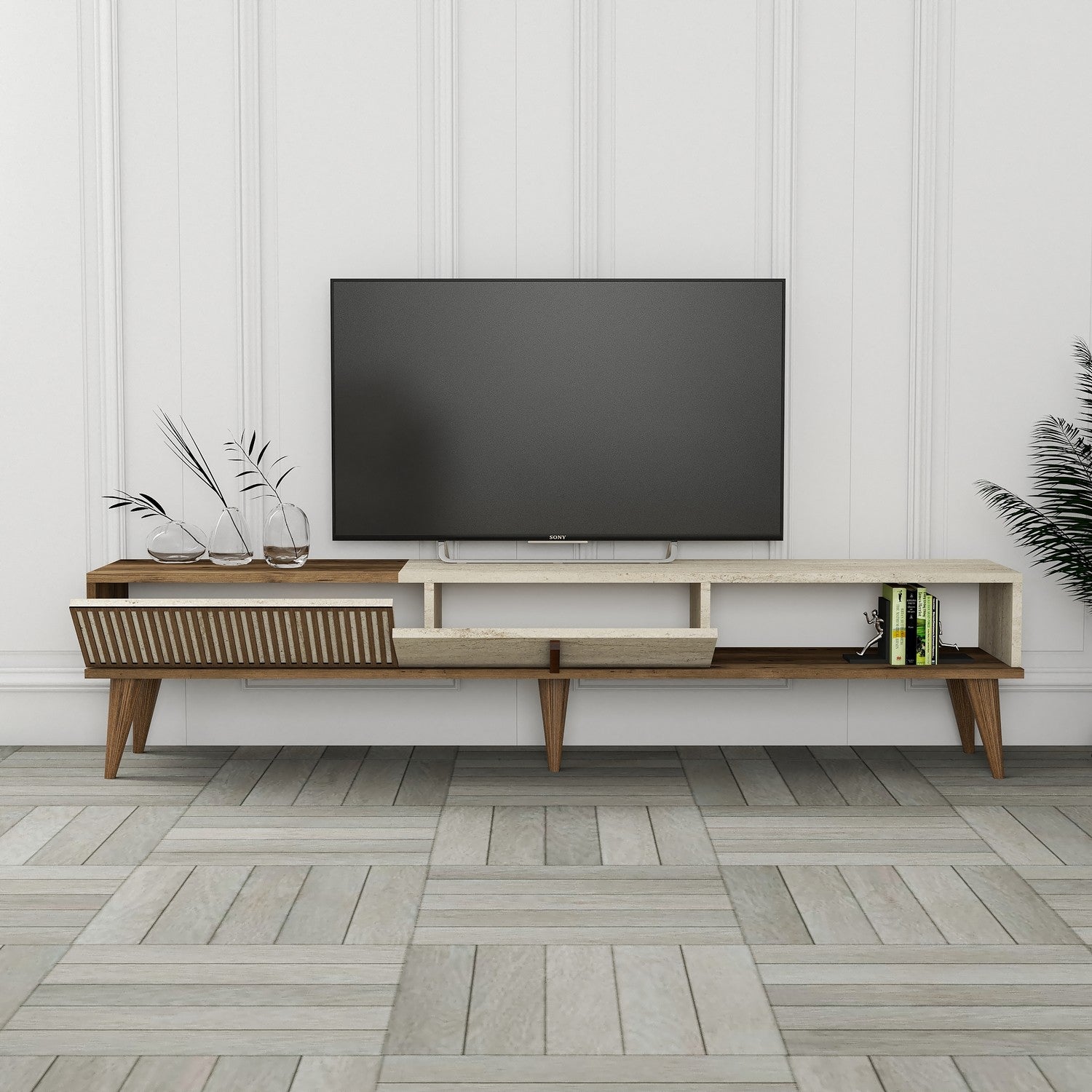 Meubles Tv Milan - Noyer / Travertin