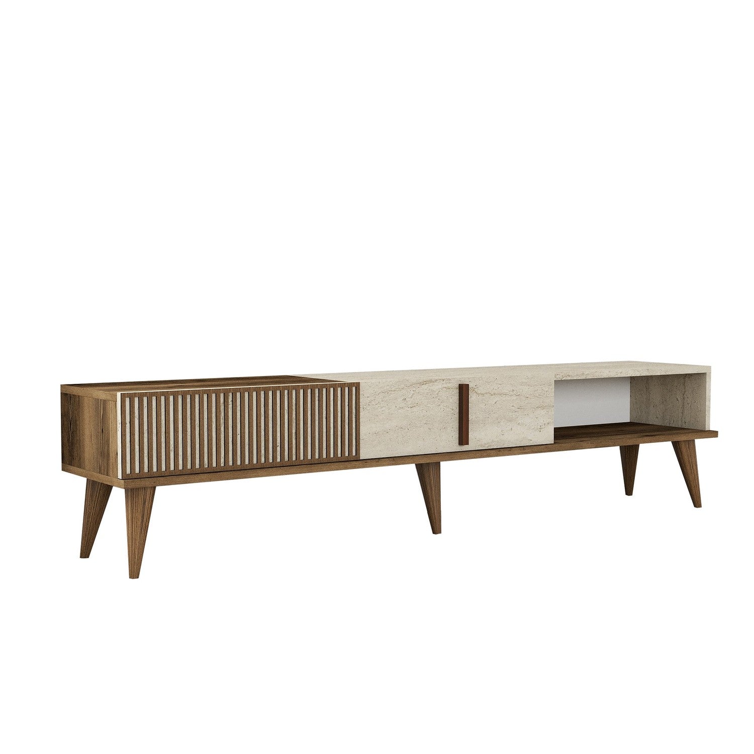 Meubles Tv Milan - Noyer / Travertin