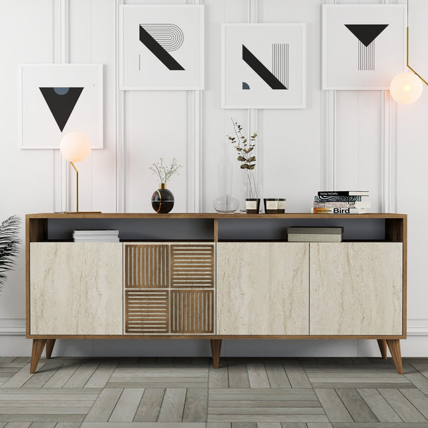 Console Milan - Noyer / Travertin