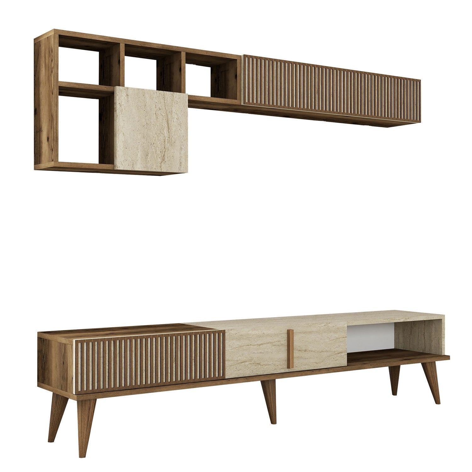 Meubles Tv Milan - Noyer / Travertin