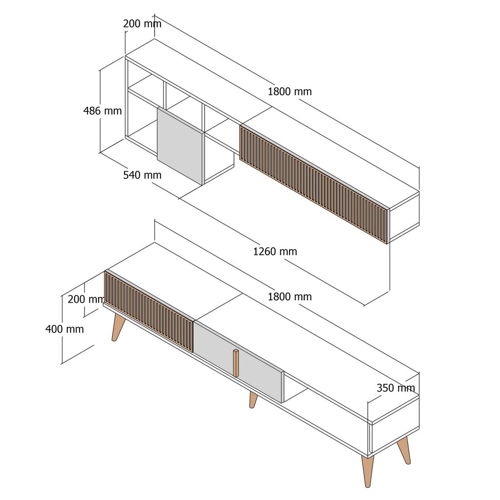 Meubles Tv Milan - Noyer / Travertin