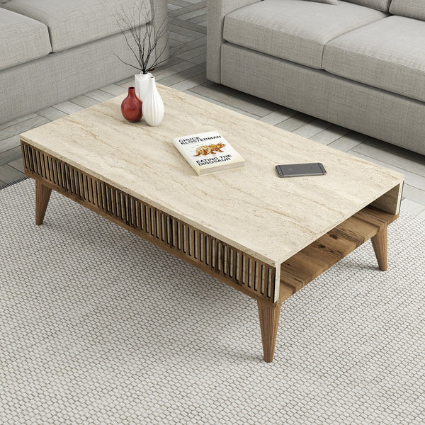Table Basse Milan - Noyer / Travertin
