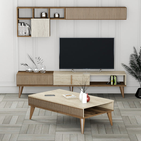 Conjunto de Muebles de Salón Milan - Nogal / Travertino
