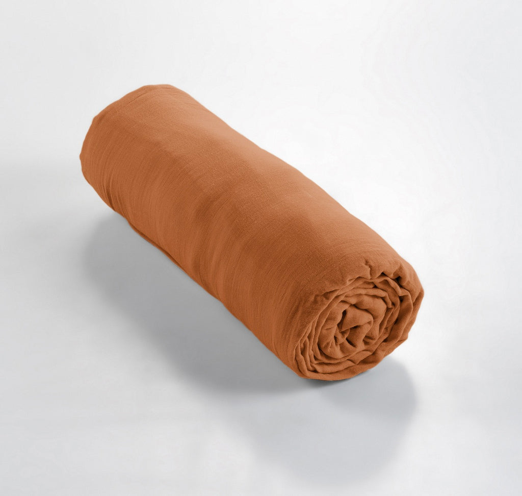 Gaïa - Drap Housse - Double Gaze De Coton Unie - Abricot