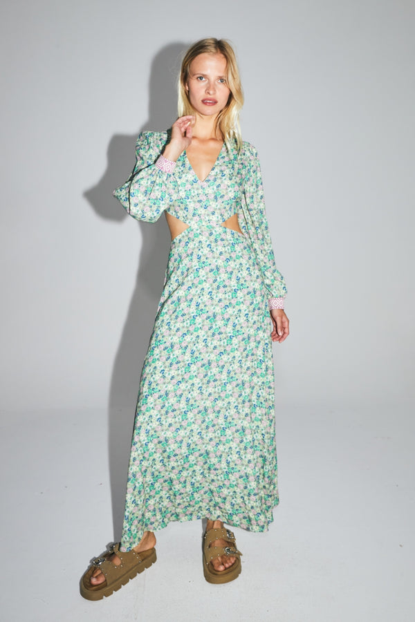 The Carolina Pink and Yellow Floral Gypsy Print Dress Made in Italy