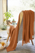 Fringed Throw - Double Gauze Plain Cotton - Gaia - Apricot
