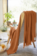 Fringed Throw - Double Gauze Plain Cotton - Gaia - Apricot