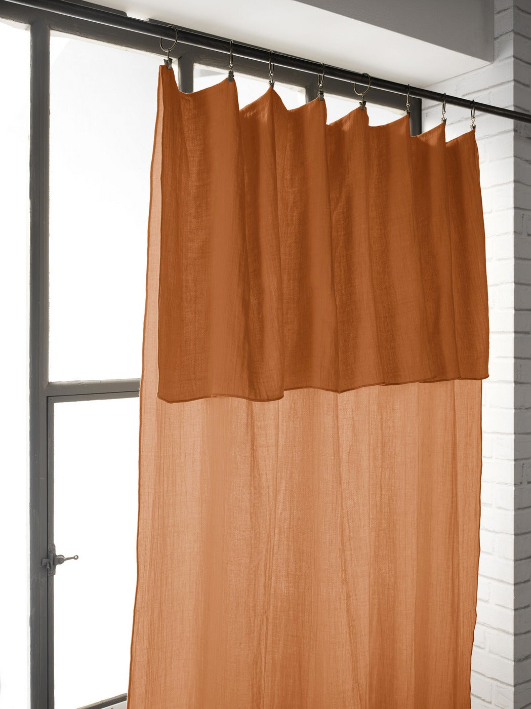 Gaïa - Adjustable Curtain + Clip Rings - Plain Double Cotton Gauze - Apricot