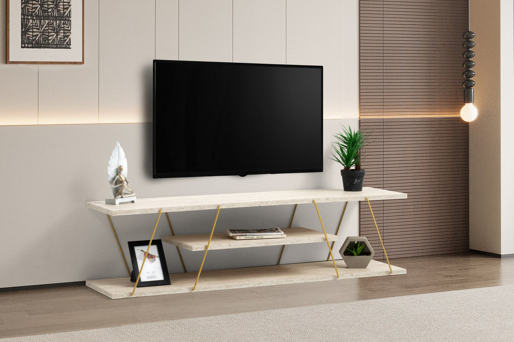 Meubles Tv Canaz - Travertin / Doré