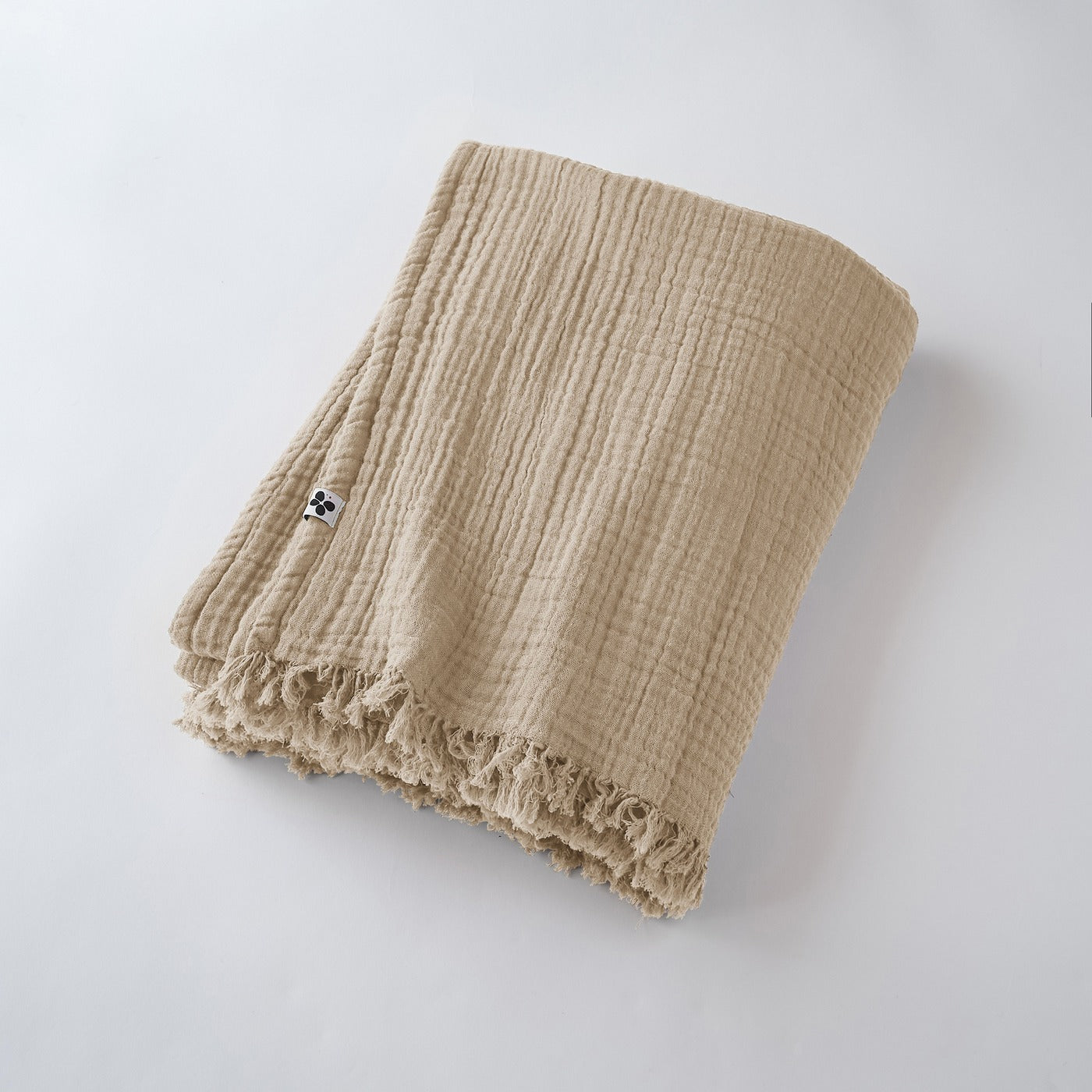 Gaïa - Plaid À Franges - Double Gaze De Coton Unie - Ficelle