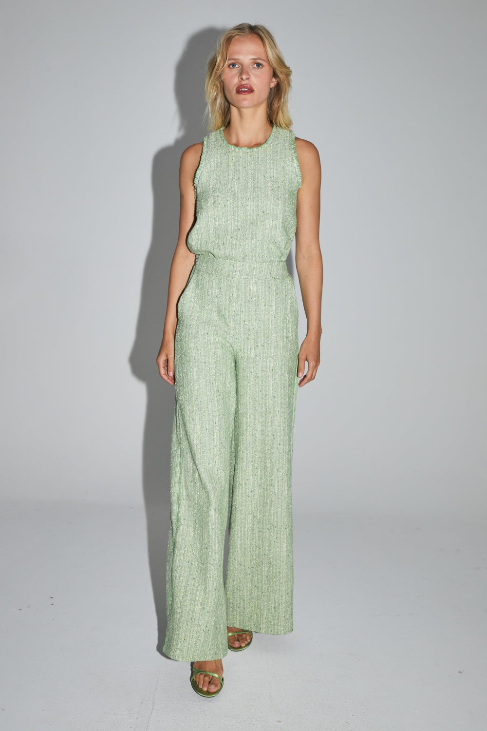 La Blouse Lise En Tweed Recyclé Vert Lemon Fabriquée En Italie