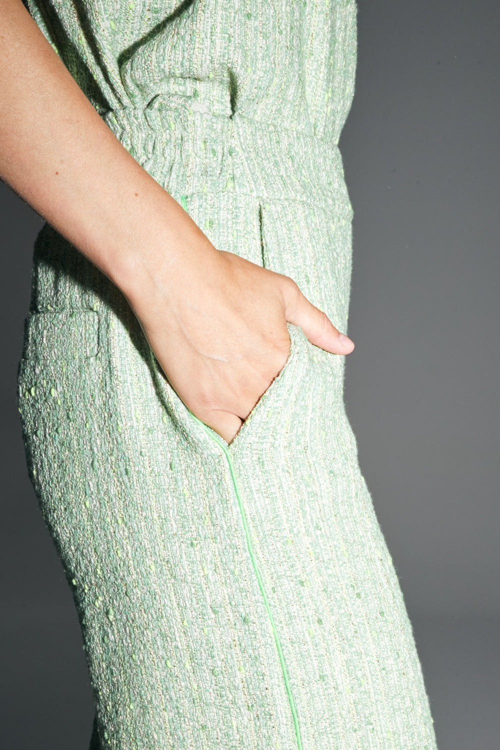 Le Pantalon Charlie En Tweed Recyclé Vert Lemon Fabriqué En Italie