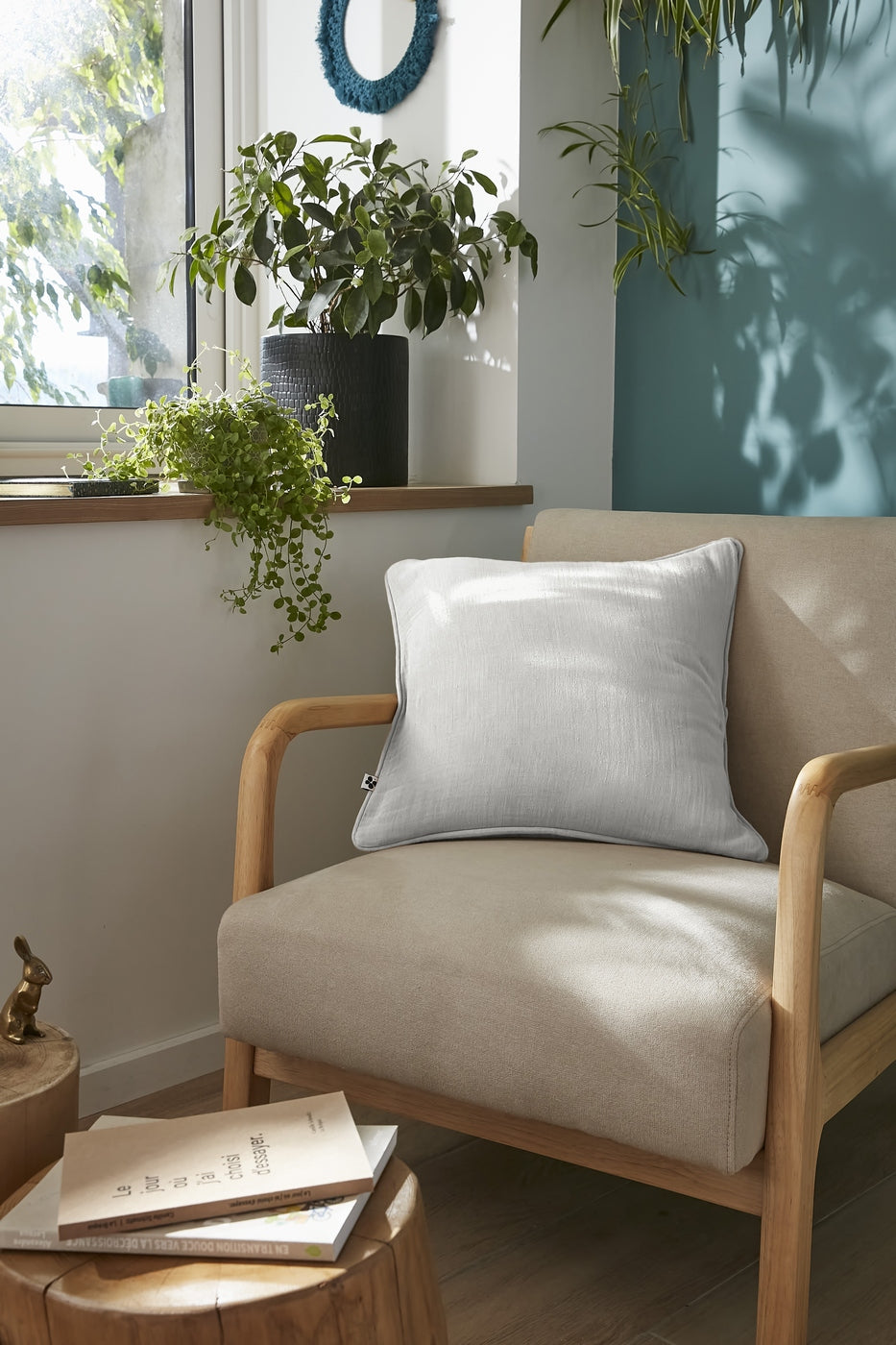 Removable Cushion Cover with Piping - Double Plain Cotton Gauze - Gaia - Cloud
