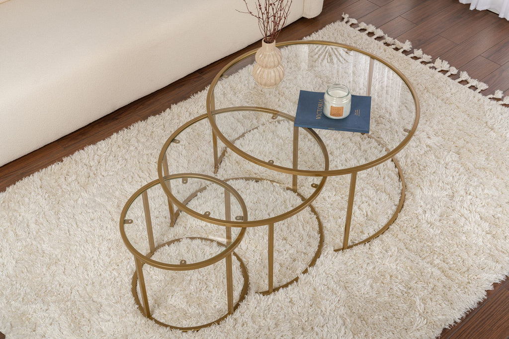 Aurum 80/60/42 - Coffee Table Set - Gold/Clear