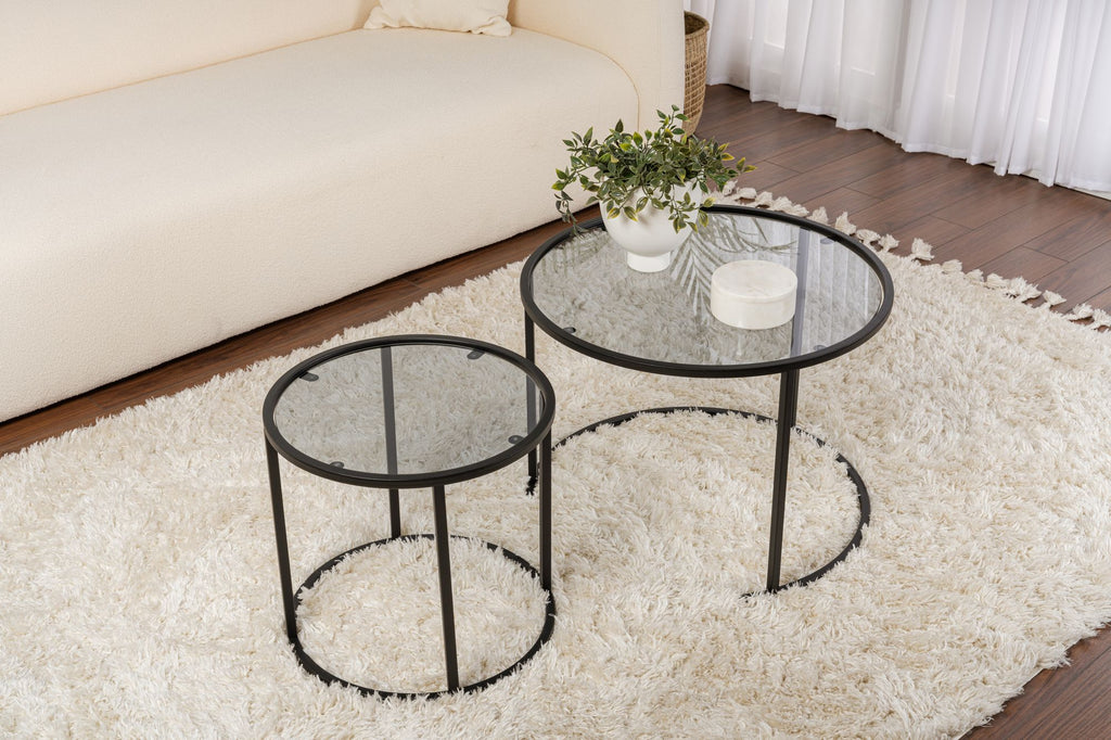Aurum 60/42 - Set di Tavolini da Salotto - Nero/Grigio