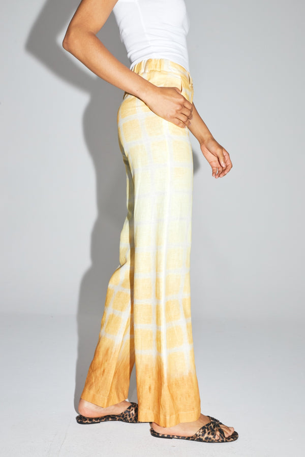 Pantalones De Lino Con Cuadros Tie And Dye De Yves Hechos En Italia