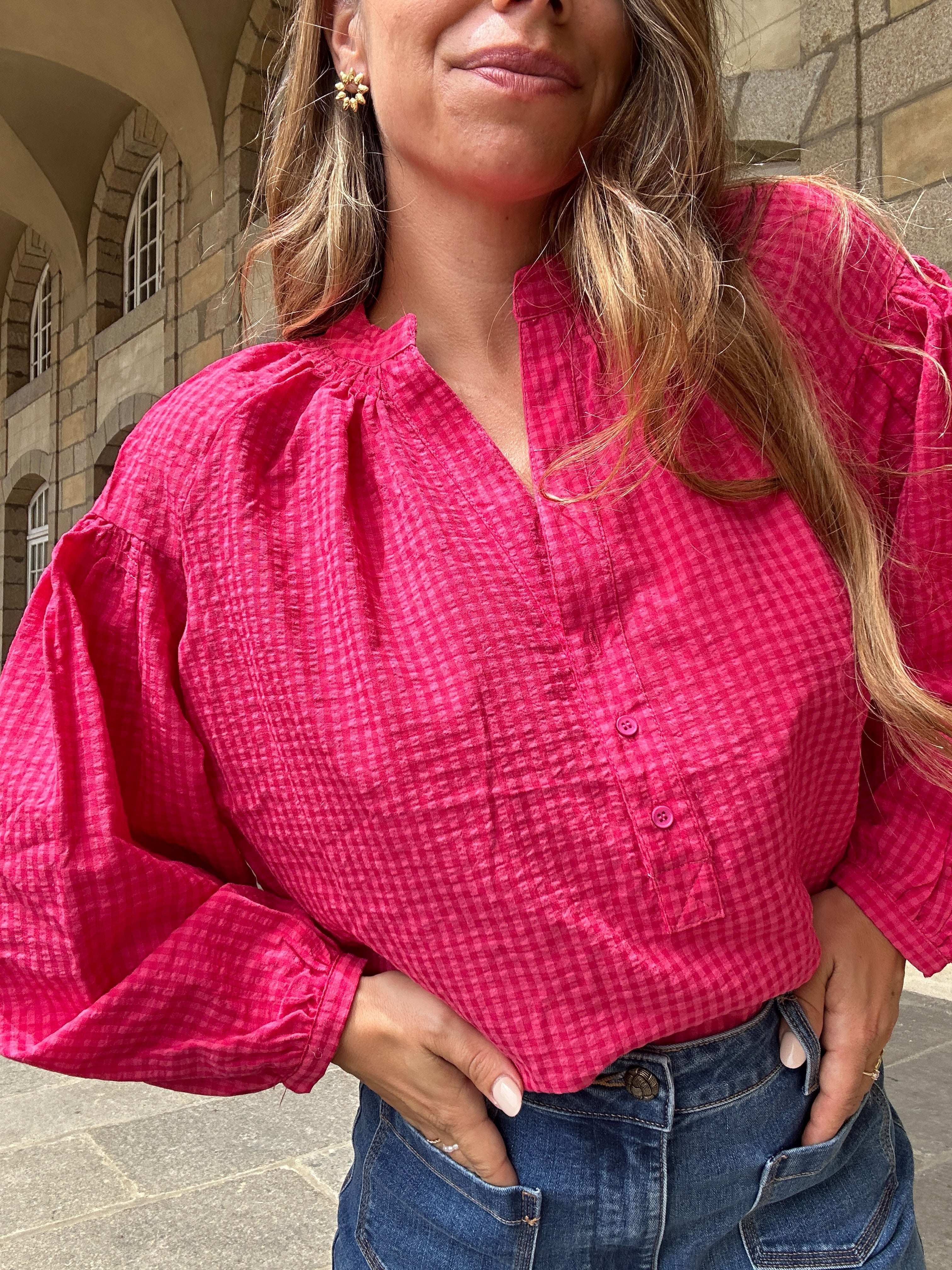 Blusa Clotilde Vichy Fucsia