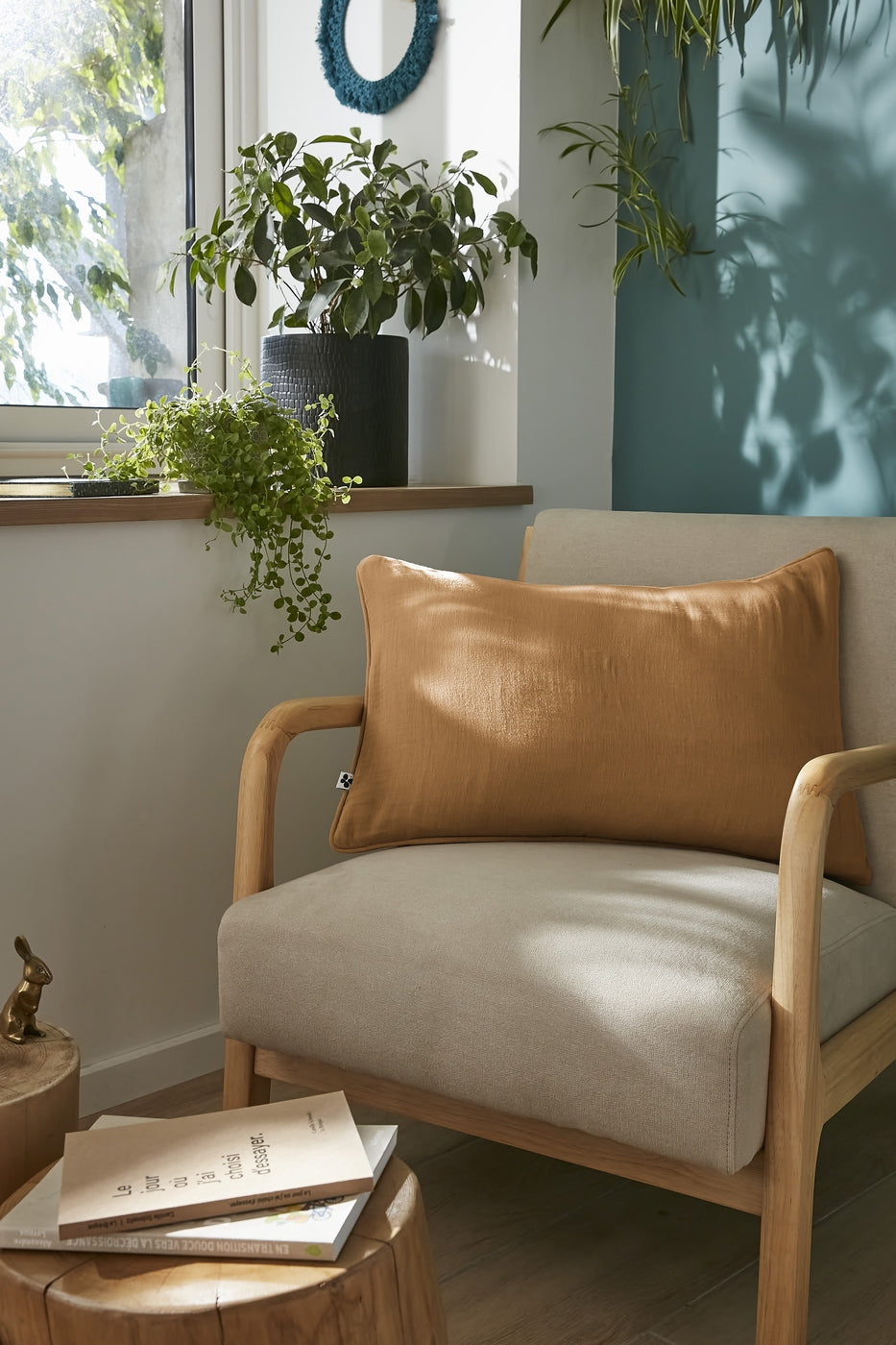 Gaïa - Coussin Déhoussable Avec Passepoil - Double Gaze De Coton Unie - Camel