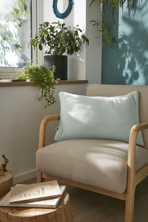 Gaïa - Coussin Déhoussable Avec Passepoil - Double Gaze De Coton Unie - Eucalyptus