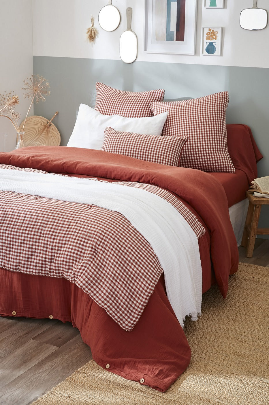 Vickie - Pie De Cama - Gasa De Algodón Teñida En Hilo - Terracotta