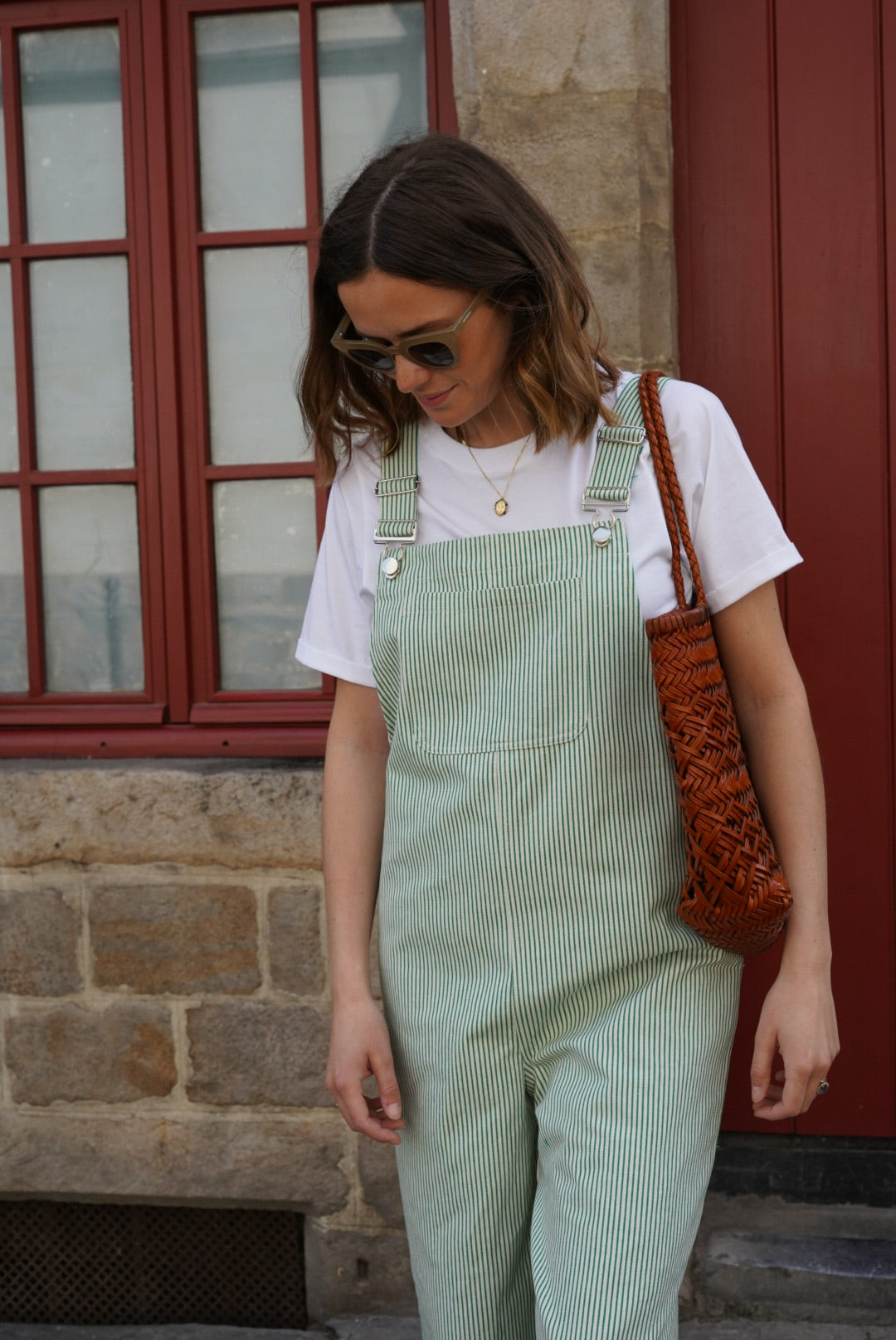 Salopette Augusta rayure vert