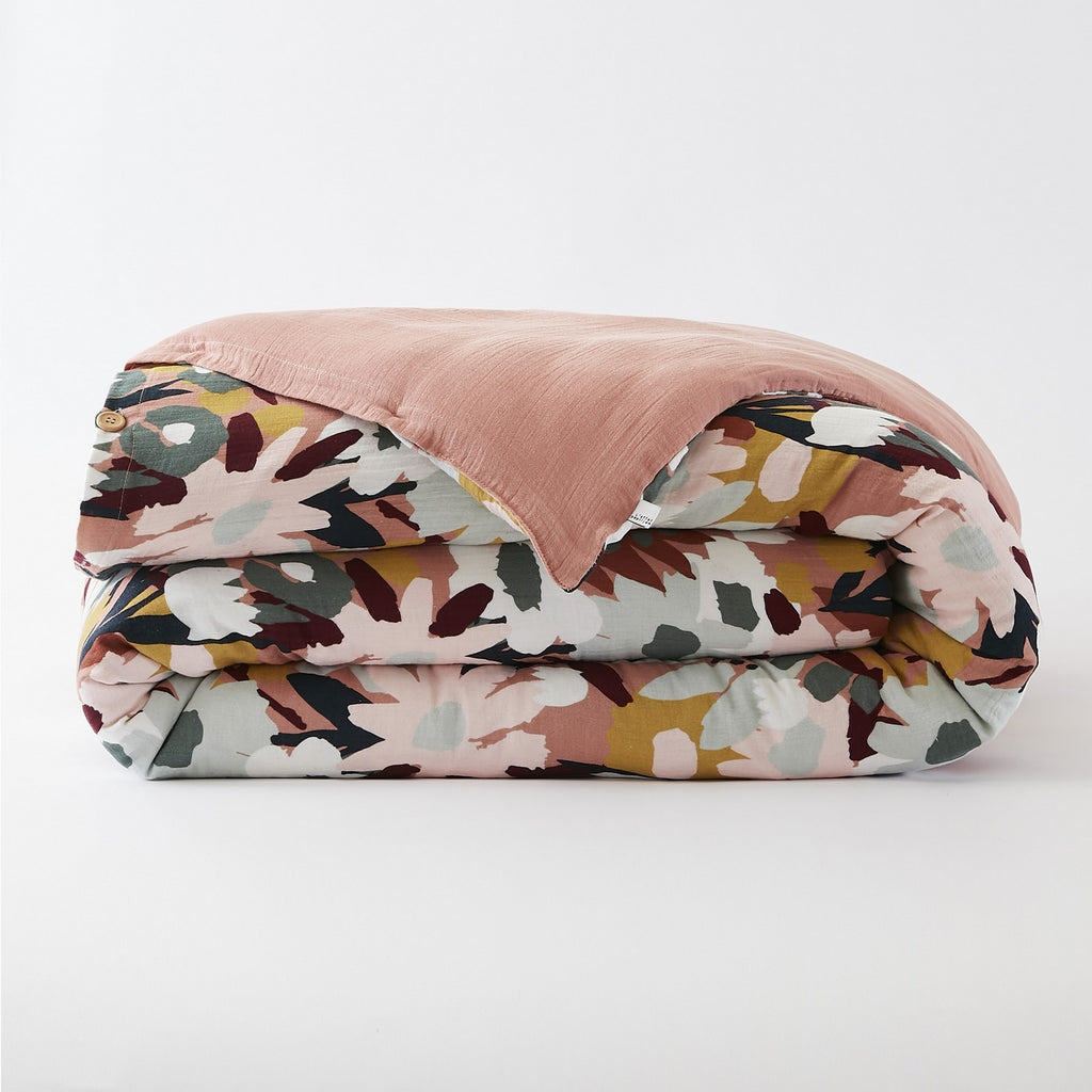Léane - Reversible Duvet Cover - Printed Cotton Gauze - Peach Pink