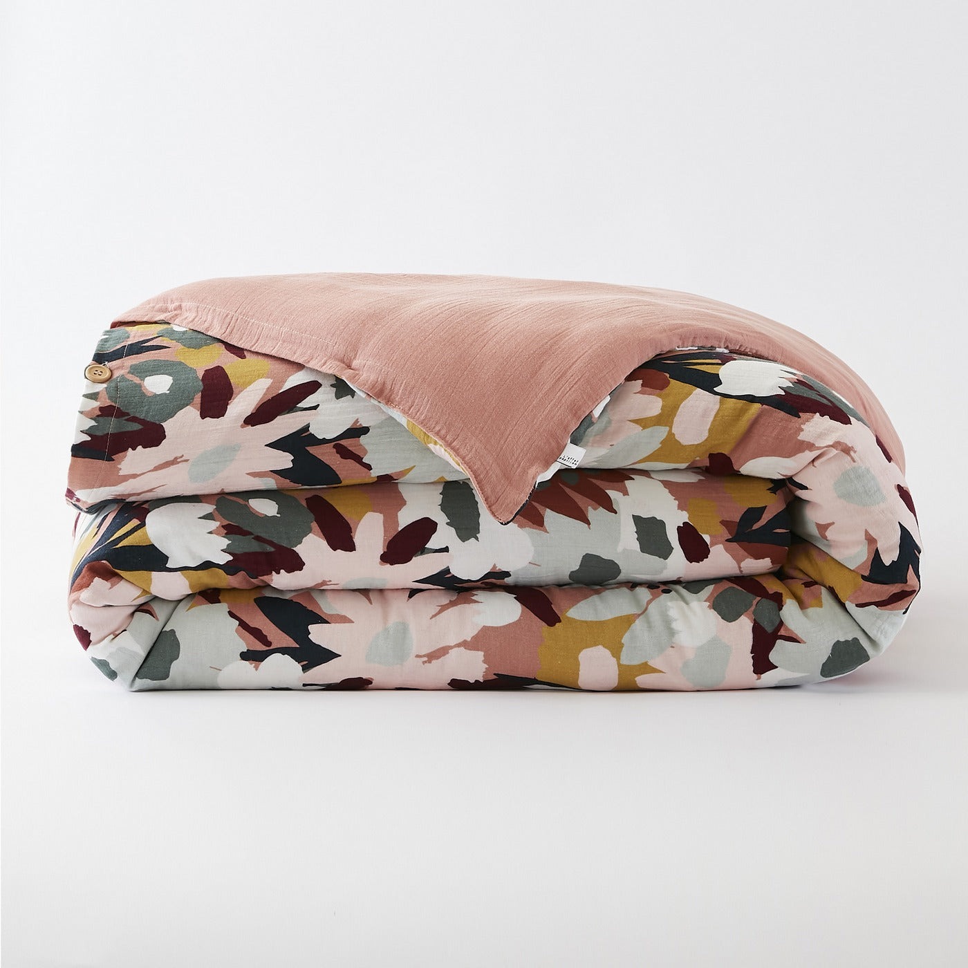 Léane - Reversible Duvet Cover - Printed Cotton Gauze - Peach Pink