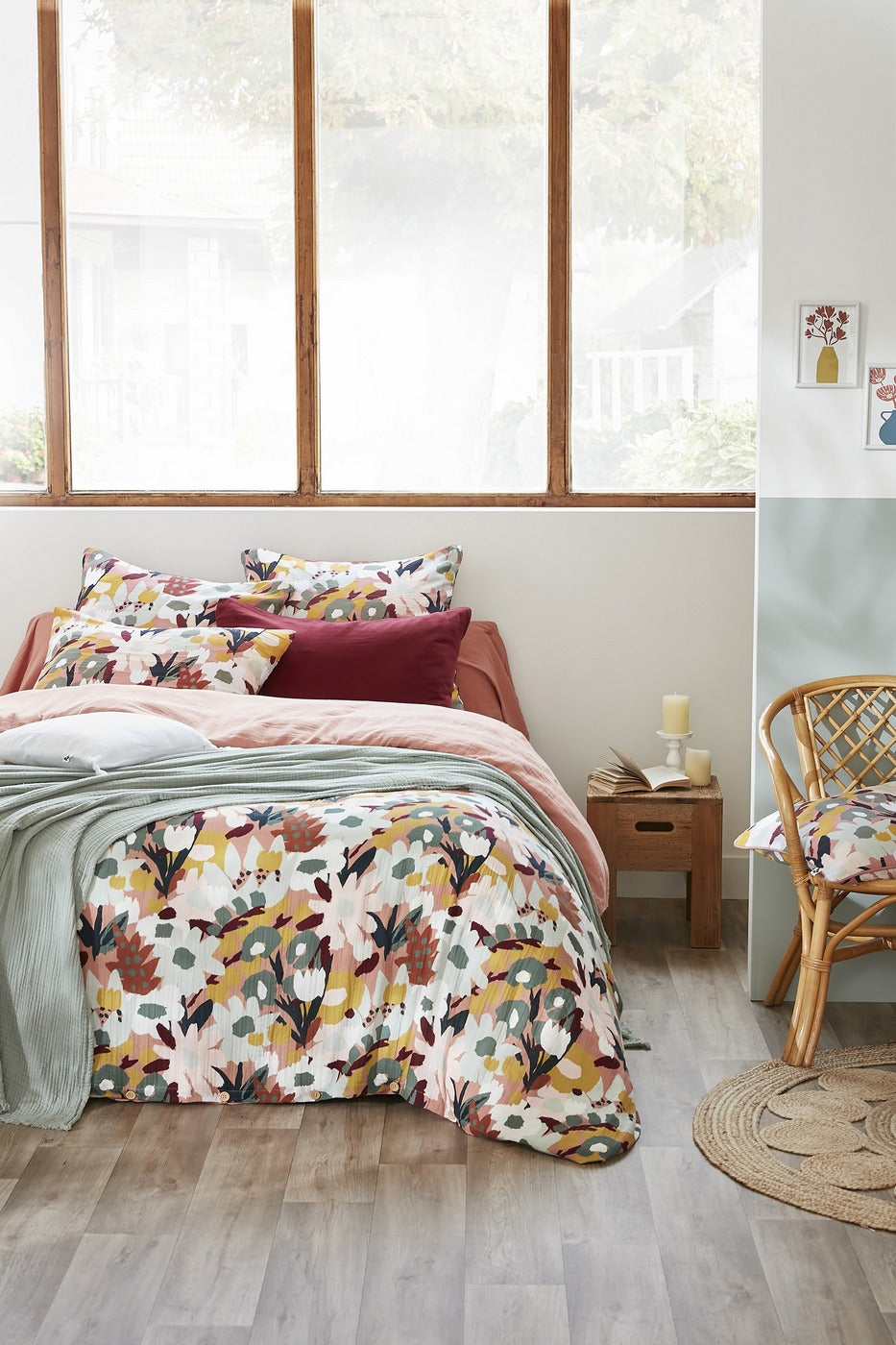 Léane - Reversible Duvet Cover - Printed Cotton Gauze - Peach Pink