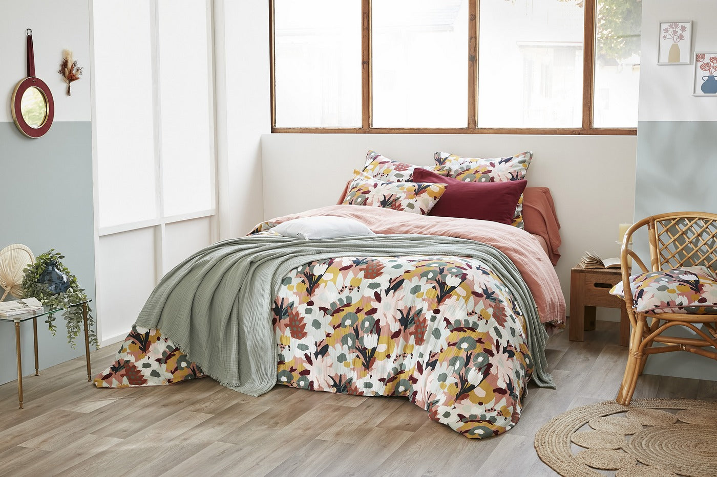 Léane - Reversible Duvet Cover - Printed Cotton Gauze - Peach Pink