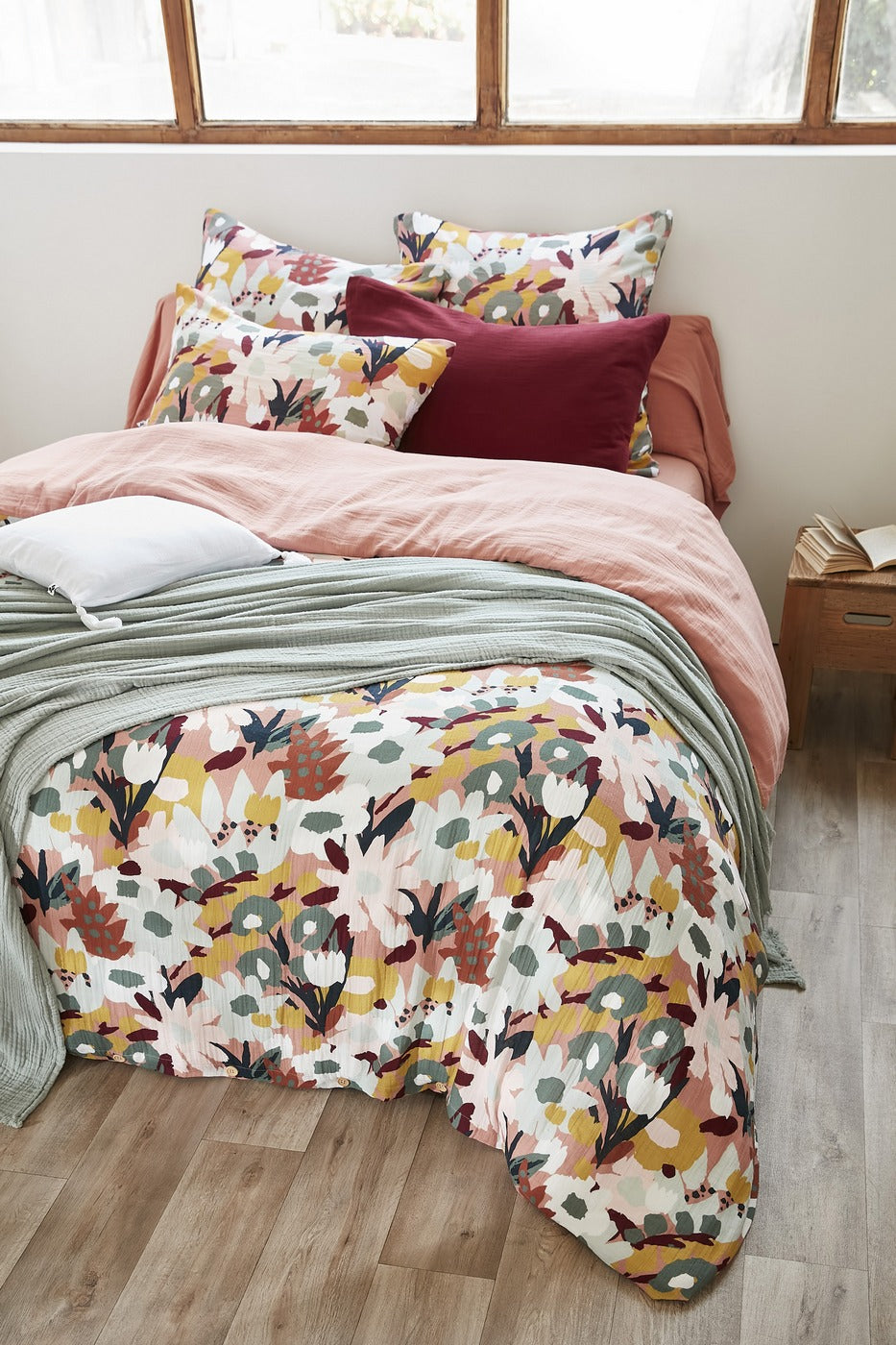 Léane - Reversible Duvet Cover - Printed Cotton Gauze - Peach Pink