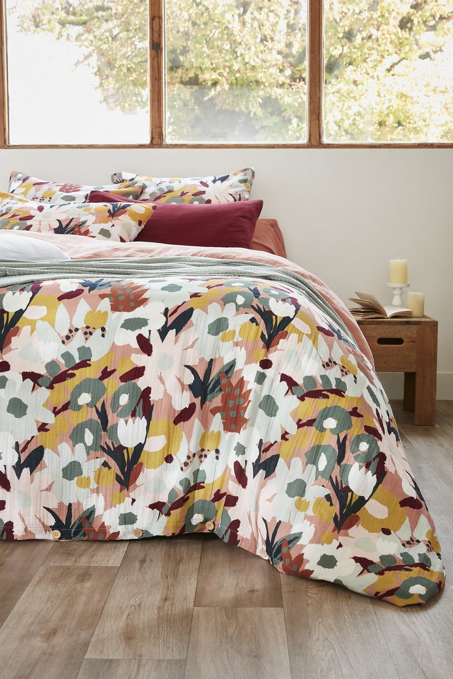 Léane - Reversible Duvet Cover - Printed Cotton Gauze - Peach Pink