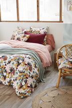 Léane - Reversible Duvet Cover - Printed Cotton Gauze - Peach Pink