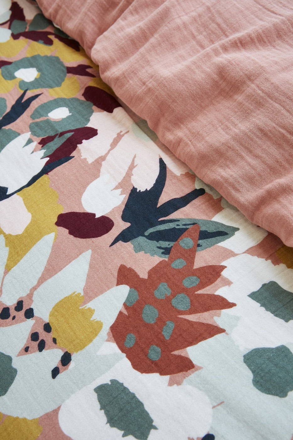 Léane - Reversible Duvet Cover - Printed Cotton Gauze - Peach Pink